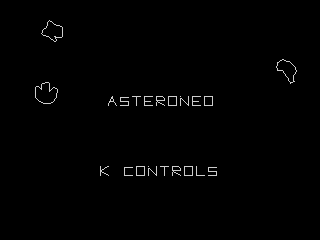 AsteroNeo title screen: white outlined asteroids, the word ASTERONEO and K CONTROLS
