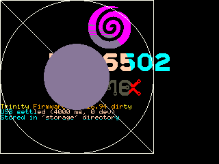 Magenta spiral Neo6502 logo crossed by a white circle and diagonal, with a grey disc